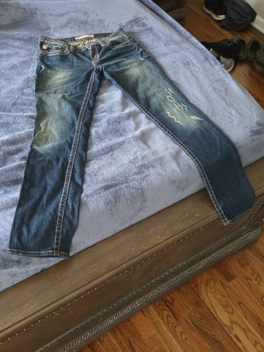 Big Star Women's Distressed Mid Blue Straight Leg Jeans